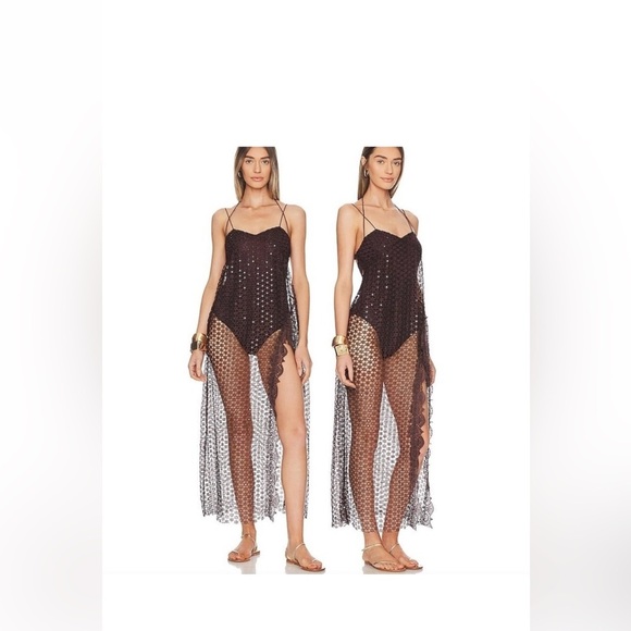 Free People Other - Free People Brown Crochet Asymmetrical Beach Cover Up Dress Boho Resort Small